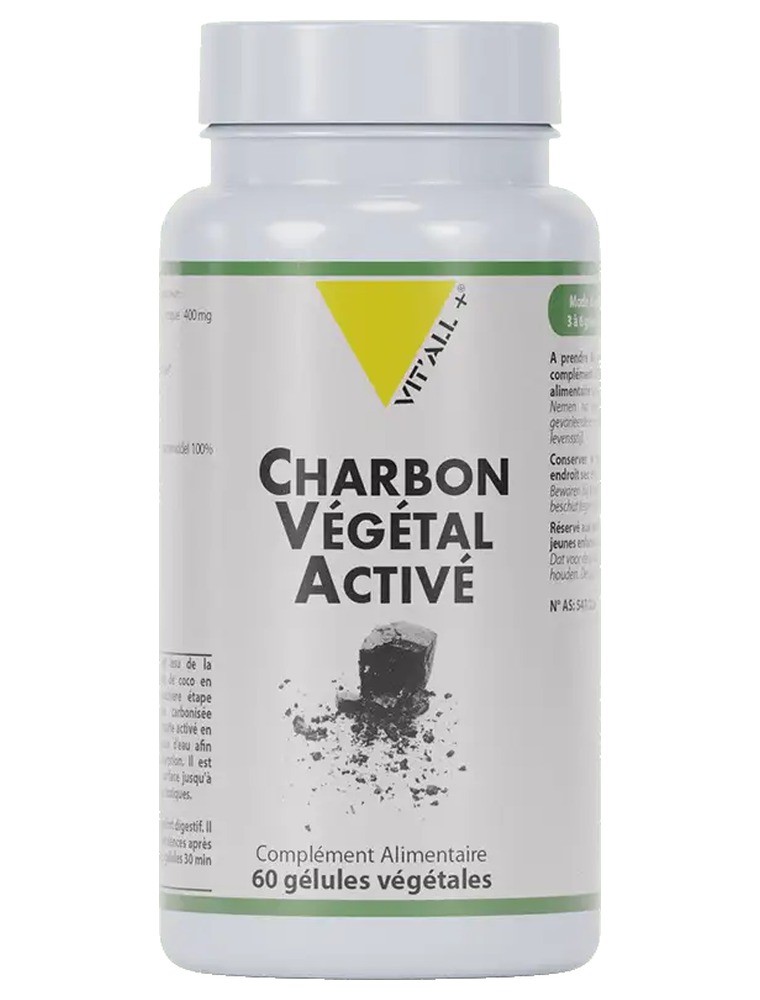 Image principale de la modale pour Charbon Végétal Activé 400 mg de Coco - Gaz intestinaux 60 gélules végétales - Vit'all+