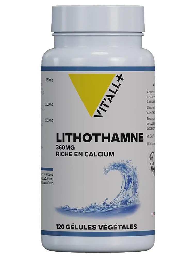 Image principale de la modale pour Lithothamne 360 mg Algue riche en Calcium - Ossature 120 gélules végétales - Vit'all+