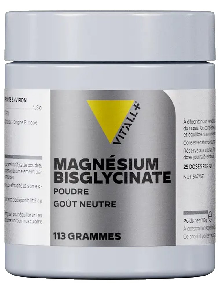 Image principale de la modale pour Magnésium Bisglycinate Poudre 360 mg - Fatigue et Nervosité 113 g - Vit'all+