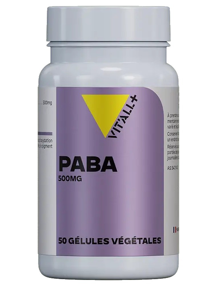 Image principale de la modale pour PABA 500 mg Acide para-aminobenzoïque - Peau et Cheveux 50 gélules végétales - Vit'all+