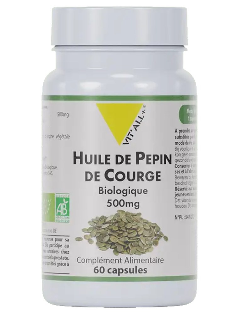 Image principale de la modale pour Huile de pépins de courge Bio - Confort urinaire Masculin 60 capsules - Vit'all+