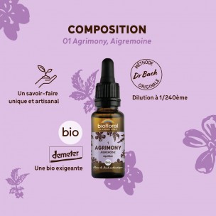 Image 80967 supplémentaire pour Agrimony n°1 - Calme et Équilibre Bio aux Fleurs de Bach 20 ml - Biofloral