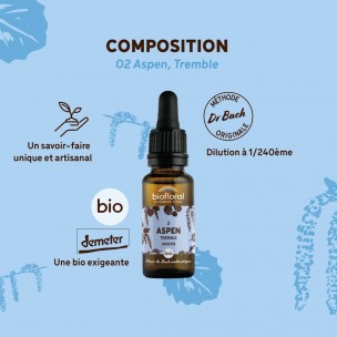 Image 80970 supplémentaire pour Aspen Tremble n°2 - Sérénité et Confiance Bio aux Fleurs de Bach 20 ml - Biofloral