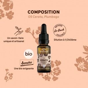 Image 80979 supplémentaire pour Cerato Plumbago n°5 - Force et Volonté Bio aux Fleurs de Bach 20 ml - Biofloral