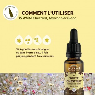 Image 80992 supplémentaire pour White Chestnut n°35 - Vitalité et Joie de Vivre Bio aux Fleurs de Bach 20 ml - Biofloral