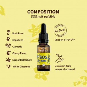Image 81042 supplémentaire pour SOS Nuit Paisible - Complexe Secours Bio aux Fleurs de Bach 20 ml - Biofloral
