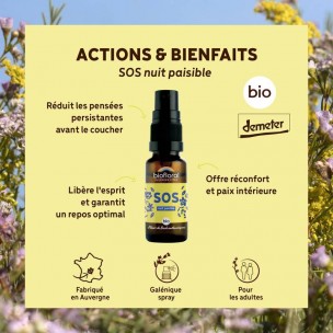 Image 81050 supplémentaire pour Complexe SOS Nuit Paisible Bio - Spray Complexe Secours Bio aux Fleurs de Bach 20 ml - Biofloral