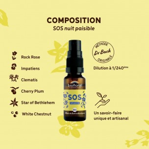 Image 81051 supplémentaire pour Complexe SOS Nuit Paisible Bio - Spray Complexe Secours Bio aux Fleurs de Bach 20 ml - Biofloral