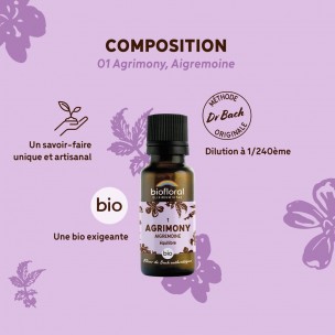 Image 81068 supplémentaire pour Agrimony n°1 - Calme et Équilibre Bio aux Fleurs de Bach en granules 19,5 g - Biofloral