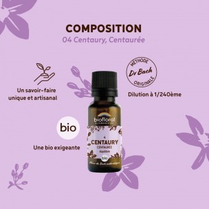 Image 81080 supplémentaire pour Centaury Centaurée n°4 - Calme et Équilibre Bio aux Fleurs de Bach en granules 19,5 g - Biofloral