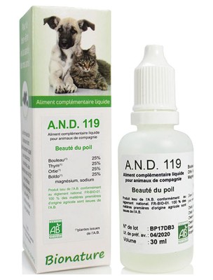 Image de AND 119 - Beauté du poil des animaux Bio 30 ml - Bionature depuis Commandez les produits Bionature à l'herboristerie Louis