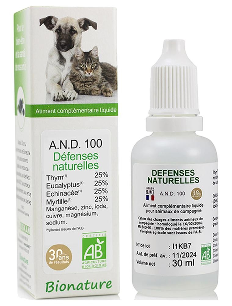 Image principale de la modale pour AND 100 - Défenses naturelles des animaux Bio 30 ml - Bionature