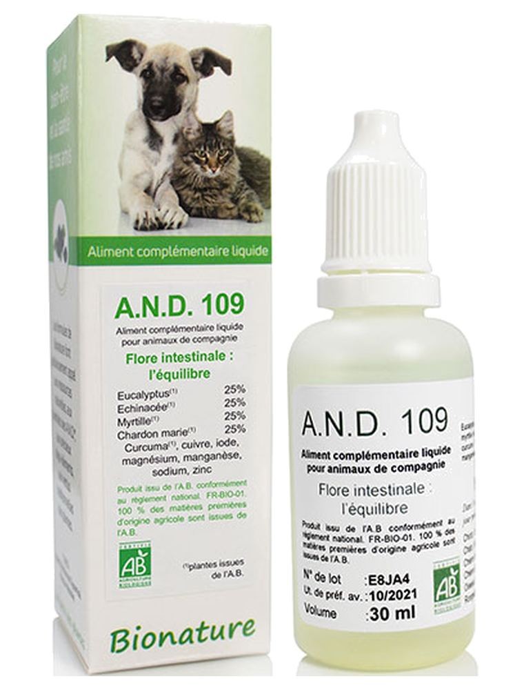 Image principale de la modale pour AND 109 - Flore intestinale des animaux Bio 30 ml - Bionature