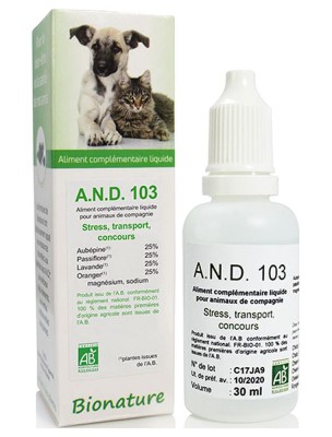 Image de AND 103 - Stress des animaux Bio 30 ml - Bionature depuis Commandez les produits Bionature à l'herboristerie Louis