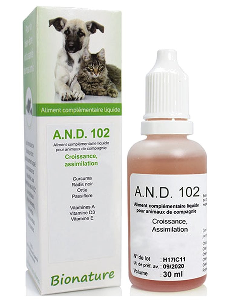 Image principale de la modale pour AND 102 - Croissance et Assimilation des animaux Bio 30 ml - Bionature