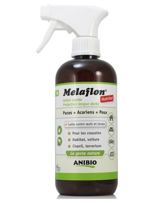 Image de Melaflon Spray Antiparasitaire pour habitat - Contre les puces, poux et acariens 500 ml - AniBio depuis AniBio : soins et compléments pour chiens, chats et chevaux