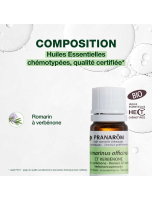 Image 81928 supplémentaire pour Romarin à verbénone Bio - Huile essentielle de Rosmarinus officinalis ct ver. 5 ml - Pranarôm