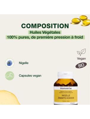 Image 82062 supplémentaire pour Nigelle Bio - Huile végétale de Nigella sativa 60 capsules - Pranarôm