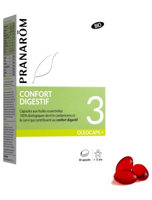 Image de Oléocaps + 3 Bio - Confort Digestif 30 capsules d'huiles essentielles - Pranarôm depuis Achetez les produits Pranarôm à l'herboristerie Louis (4)