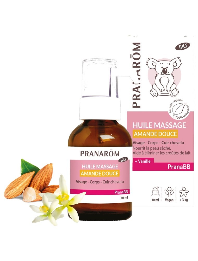 Image principale de la modale pour Pranabb Amande douce Huile de massage Bio - Nourrit et adoucit la peau de bébé 30 ml - Pranarôm