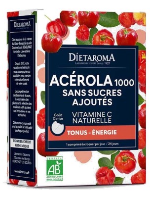 Image 82187 supplémentaire pour Acérola Sans Sucres Ajoutés Bio - Réduction de la fatigue 24 comprimés à croquer - Dietaroma