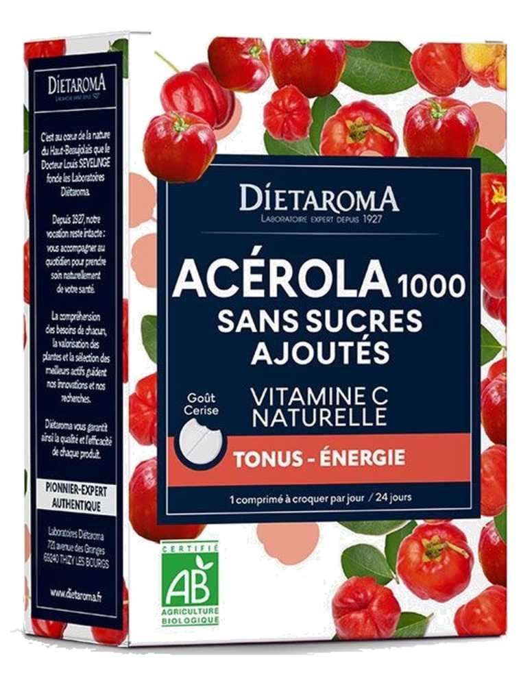 Image principale de la modale pour Acérola Sans Sucres Ajoutés Bio - Réduction de la fatigue 24 comprimés à croquer - Dietaroma