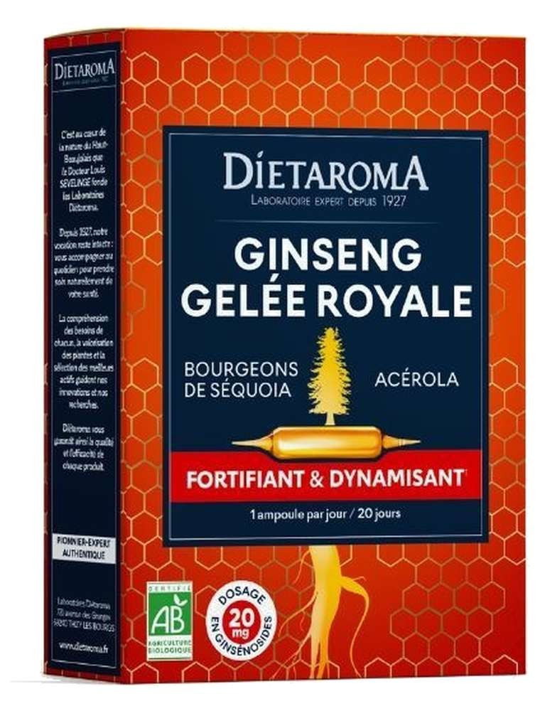 Image principale de la modale pour Ginseng Gelée Royale Bio - Tonus et Vitalité 20 ampoules - Dietaroma
