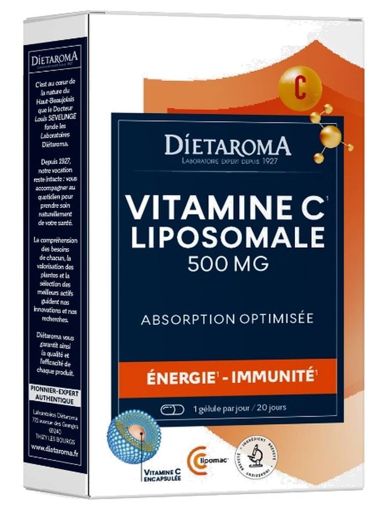 Image principale de la modale pour Vitamine C Liposomale 500 mg - Tonus et Immunité 20 gélules - Dietaroma