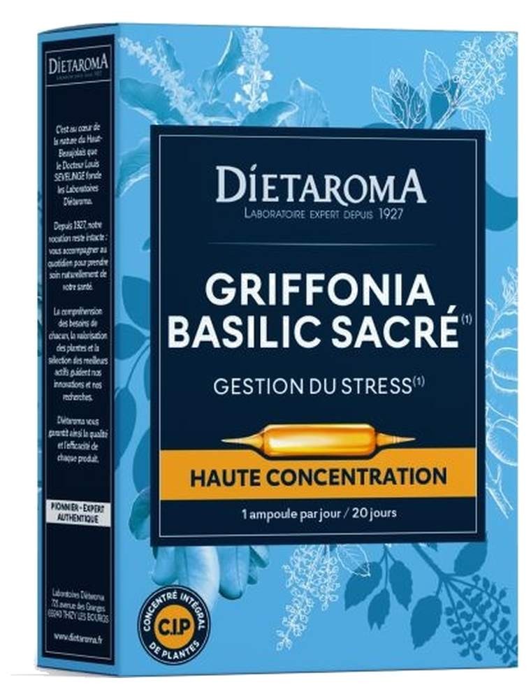 Image principale de la modale pour C.I.P. Griffonia Basilic sacré - Gestion du Stress 20 ampoules - Dietaroma