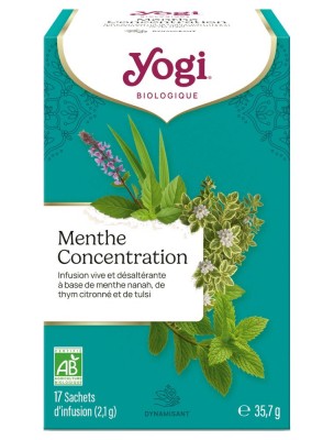 Image de Menthe Concentration Bio - Infusions Ayurvédiques 17 sachets - Yogi depuis Commandez les produits Yogi Tea à l'herboristerie Louis