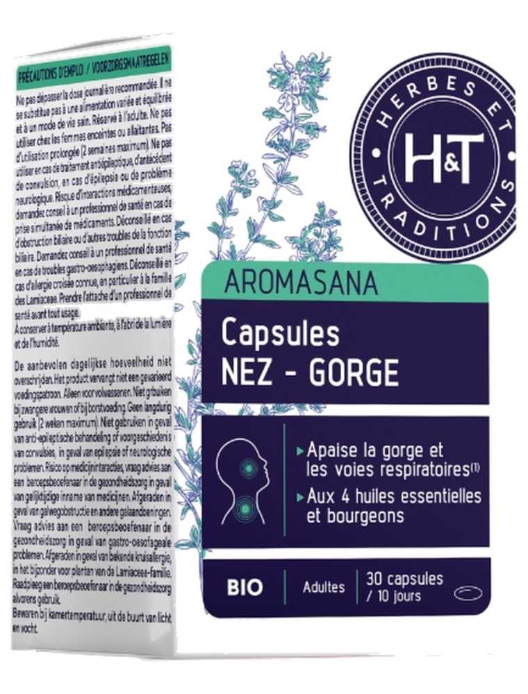 Image principale de la modale pour Capsules Nez-Gorge Aromasana Bio - Respiration 30 capsules - Herbes et Traditions