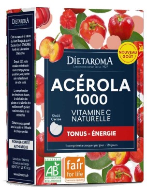 Image 82409 supplémentaire pour Acérola 1000 Bio - Réduction de la fatigue 24 comprimés + 1 tube offert - Dietaroma