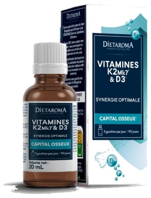 Vitamines K2 Mk7 et D3 - Capital osseux et Immunité 20 ml - Dietaroma