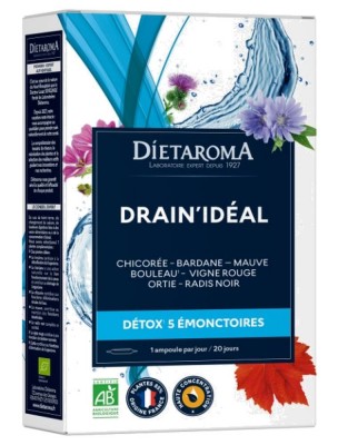 Image de Drain'Idéal Bio - Détox 5 Emonctoires 20 ampoules - Dietaroma depuis Commandez les produits Dietaroma à l'herboristerie Louis