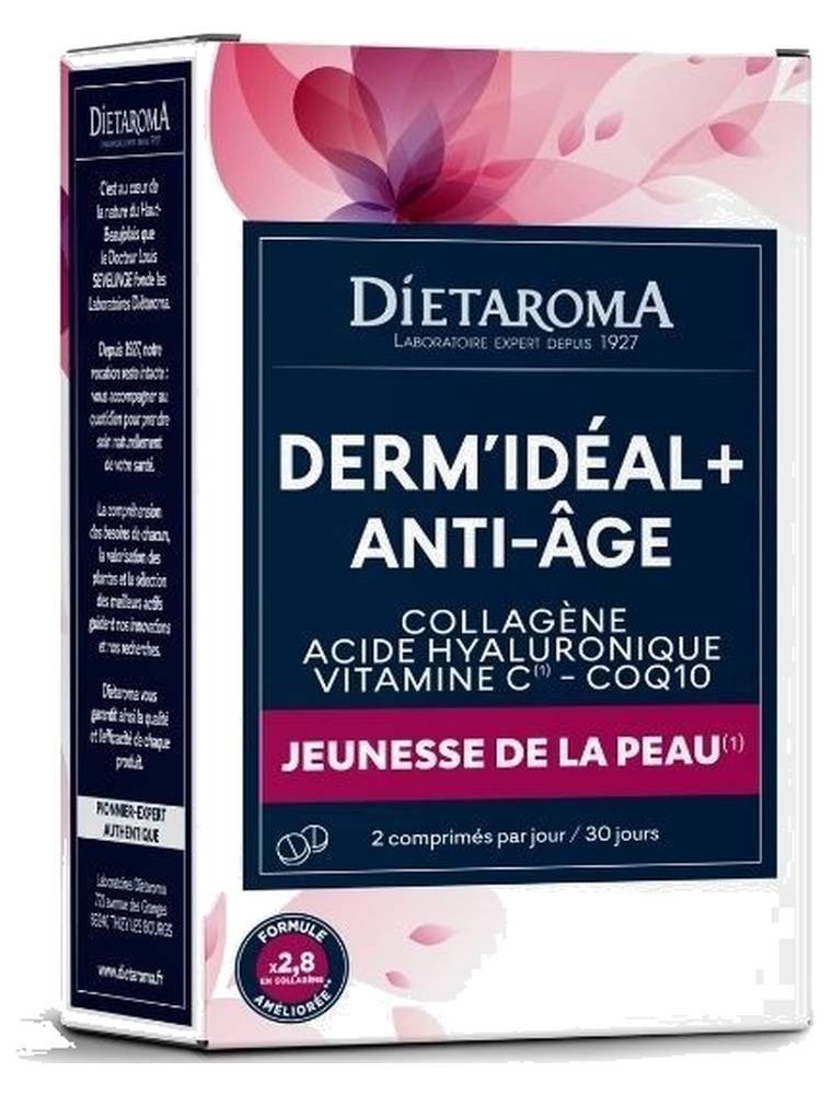 Image principale de la modale pour Dermidéal Plus - Collagène, CoQ10 et Acide Hyaluronique 60 comprimés - Dietaroma