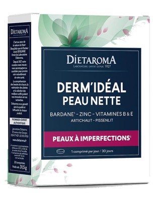 Image de Derm'Idéal Peau Nette - Peaux à Imperfections 30 comprimés - Dietaroma depuis Commandez les produits Dietaroma à l'herboristerie Louis