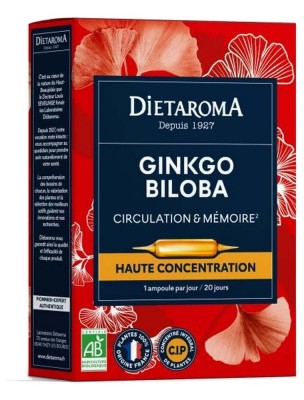 Image de C.I.P. Ginkgo Biloba Bio - Circulation et Mémoire 20 ampoules - Dietaroma depuis Commandez les produits Dietaroma à l'herboristerie Louis