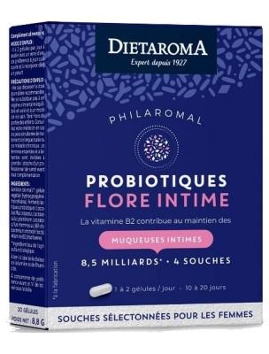 Image de Microbiotiques Flore intime Philaromal - Ferments lactiques 20 gélules - Dietaroma depuis Commandez les produits Dietaroma à l'herboristerie Louis