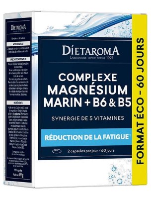 Image de Complexe Magnésium Marin Plus B6 et B5 - Fatigue 120 capsules - Dietaroma depuis Commandez les produits Dietaroma à l'herboristerie Louis