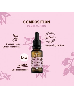 Image 82962 supplémentaire pour Beech Hêtre n°3 - Acceptation et Compréhension Bio aux Fleurs de Bach 20 ml - Biofloral