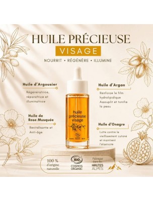 Image 83453 supplémentaire pour Huile Précieuse Visage Bio - Soin du Visage 30 ml - Flore Alpes