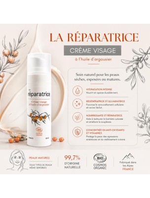 Image 83460 supplémentaire pour La Réparatrice Bio - Crème Visage à l'Huile d'Argousier 50 ml - Flore Alpes