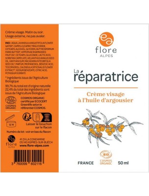Image 83461 supplémentaire pour La Réparatrice Bio - Crème Visage à l'Huile d'Argousier 50 ml - Flore Alpes