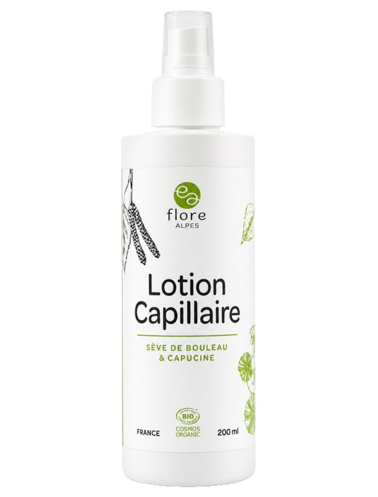 Image principale de la modale pour Lotion Capillaire Bio - Soin des Cheveux à la Sève de Bouleau et Capucine 200 ml - Flore Alpes