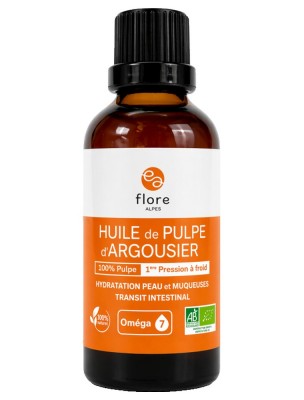 Image de Huile de Pulpe d'Argousier Bio - Oméga 7 - 50 ml - Flore Alpes depuis Flore Alpes : argousier et bouleau bio des Hautes-Alpes