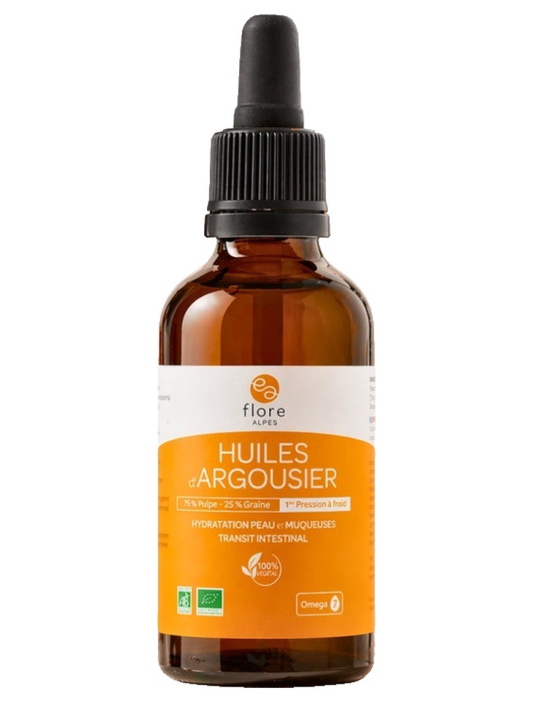 Image principale de la modale pour Huiles d'Argousier Bio Pulpe et Pépins - Flacon Pipette 50 ml - Flore Alpes