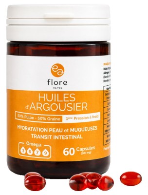 Image de Huile d'Argousier Oméga 3/6/7/9 - 60 capsules - Flore Alpes depuis Flore Alpes : argousier et bouleau bio des Hautes-Alpes