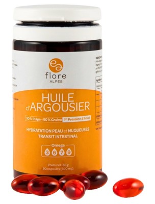 Image de Huile d'Argousier Oméga 3/6/7/9 - 90 capsules - Flore Alpes depuis Flore Alpes : argousier et bouleau bio des Hautes-Alpes