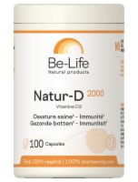 Image de Natur-D 2000 UI (Vitamine D Naturelle) - Ossature saine et Immunité 100 capsules - Be-Life depuis Vitamines naturelles pour votre santé