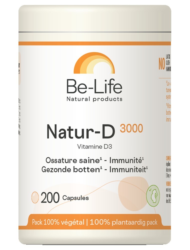 Image principale de la modale pour Natur-D 3000 UI (Vitamine D Naturelle) - Ossature saine et Immunité 200 capsules - Be-Life